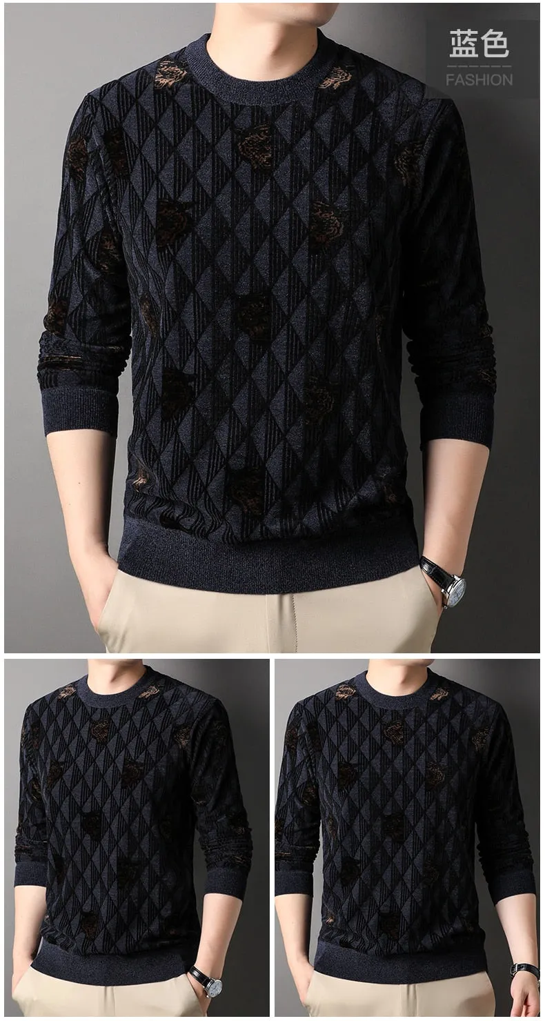 Men's Winter Warm Flat Knitted Standard Wool O-Neck Sweatshirt Pullover