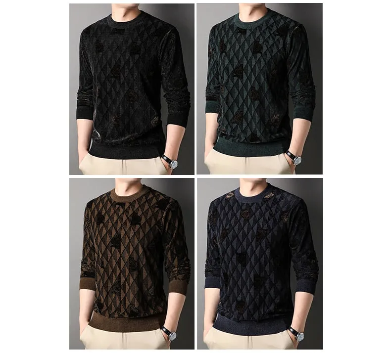 Men's Winter Warm Flat Knitted Standard Wool O-Neck Sweatshirt Pullover