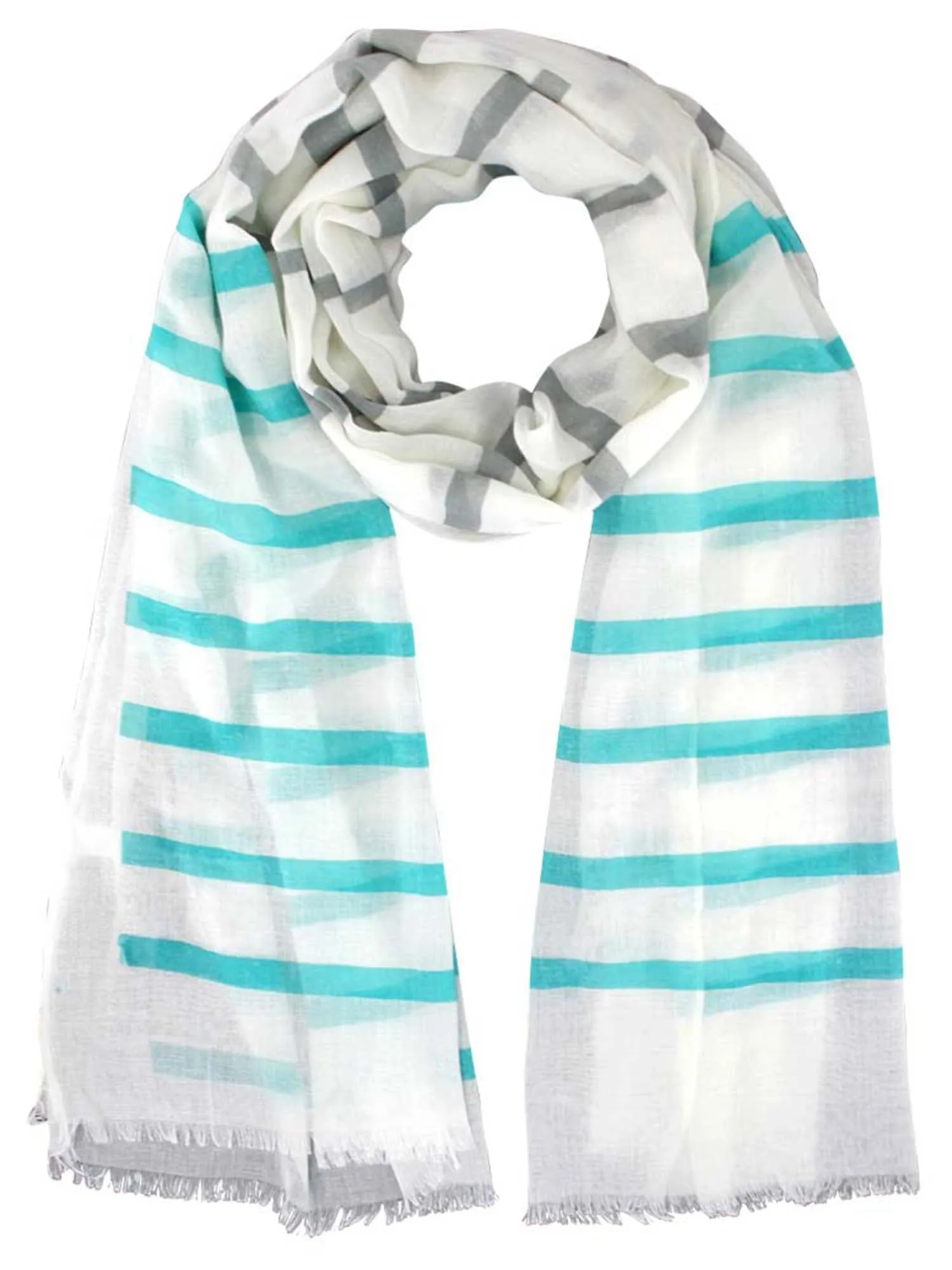 Mint Green Gray & White Stripe Pattern Lightweight Oblong Scarf