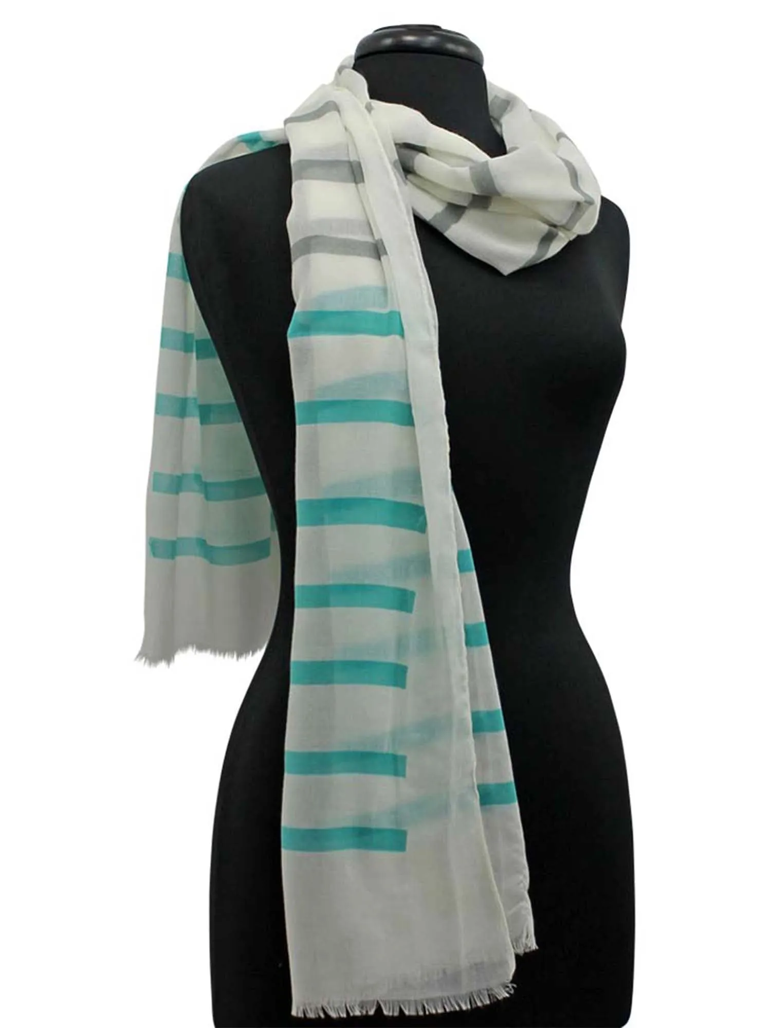 Mint Green Gray & White Stripe Pattern Lightweight Oblong Scarf