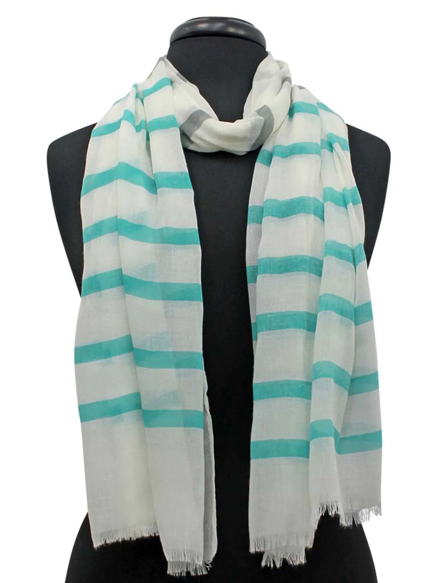 Mint Green Gray & White Stripe Pattern Lightweight Oblong Scarf