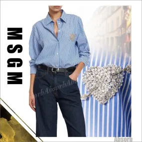 MSGM  |Stripes Casual Style Long Sleeves Cotton Party Style