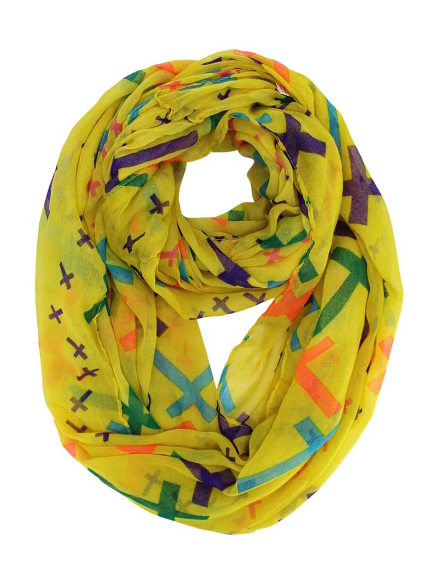 Multicolor Cross Print Infinity Scarf