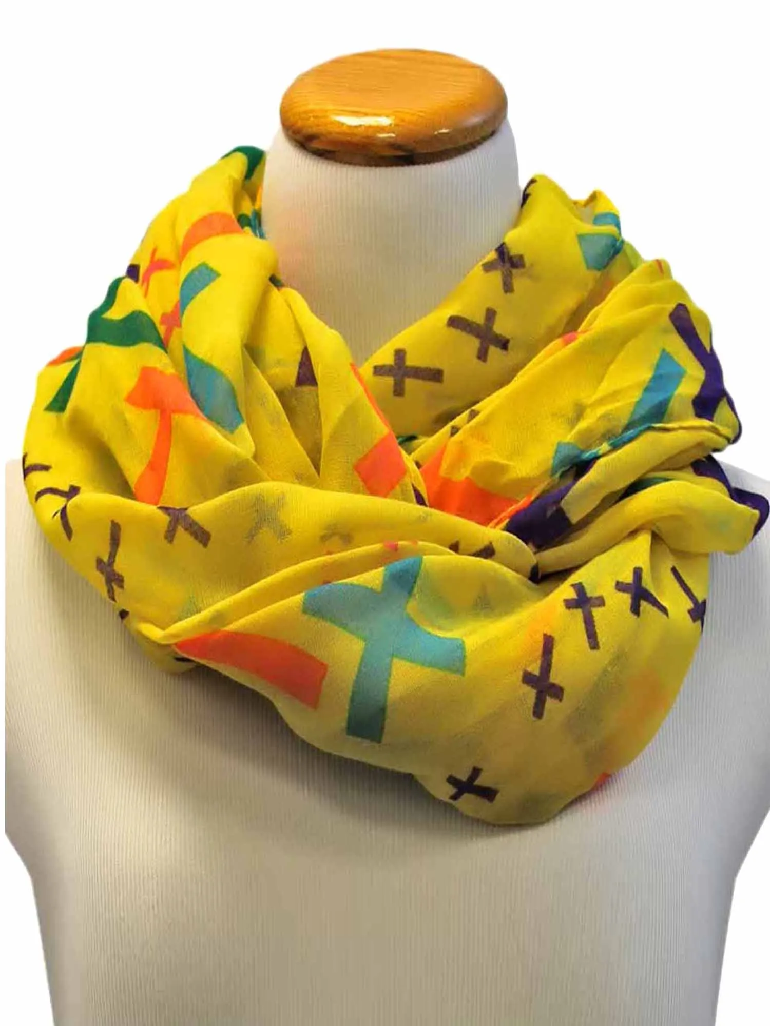 Multicolor Cross Print Infinity Scarf