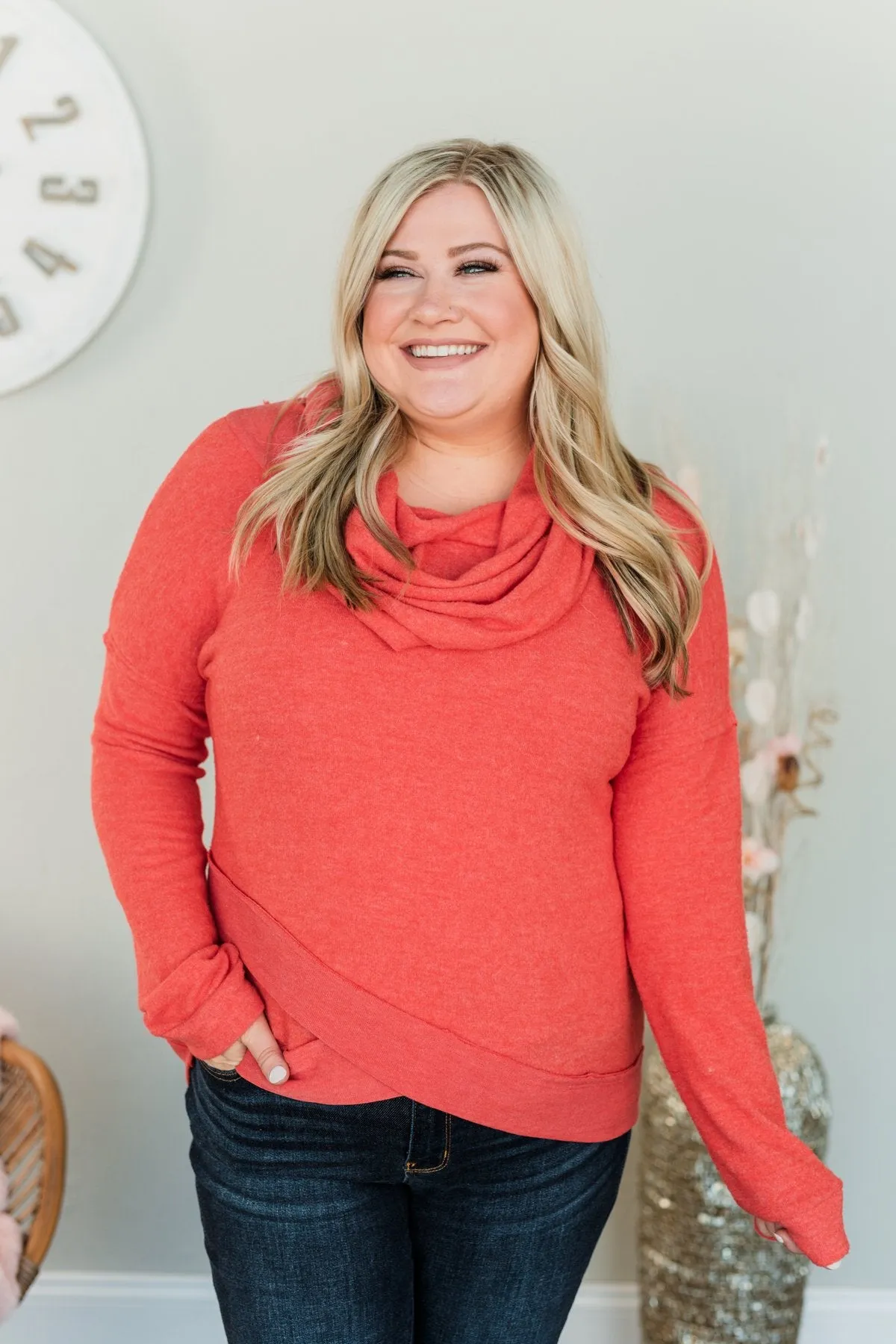 My Time To Shine Cowl Neck Top- Dark Coral