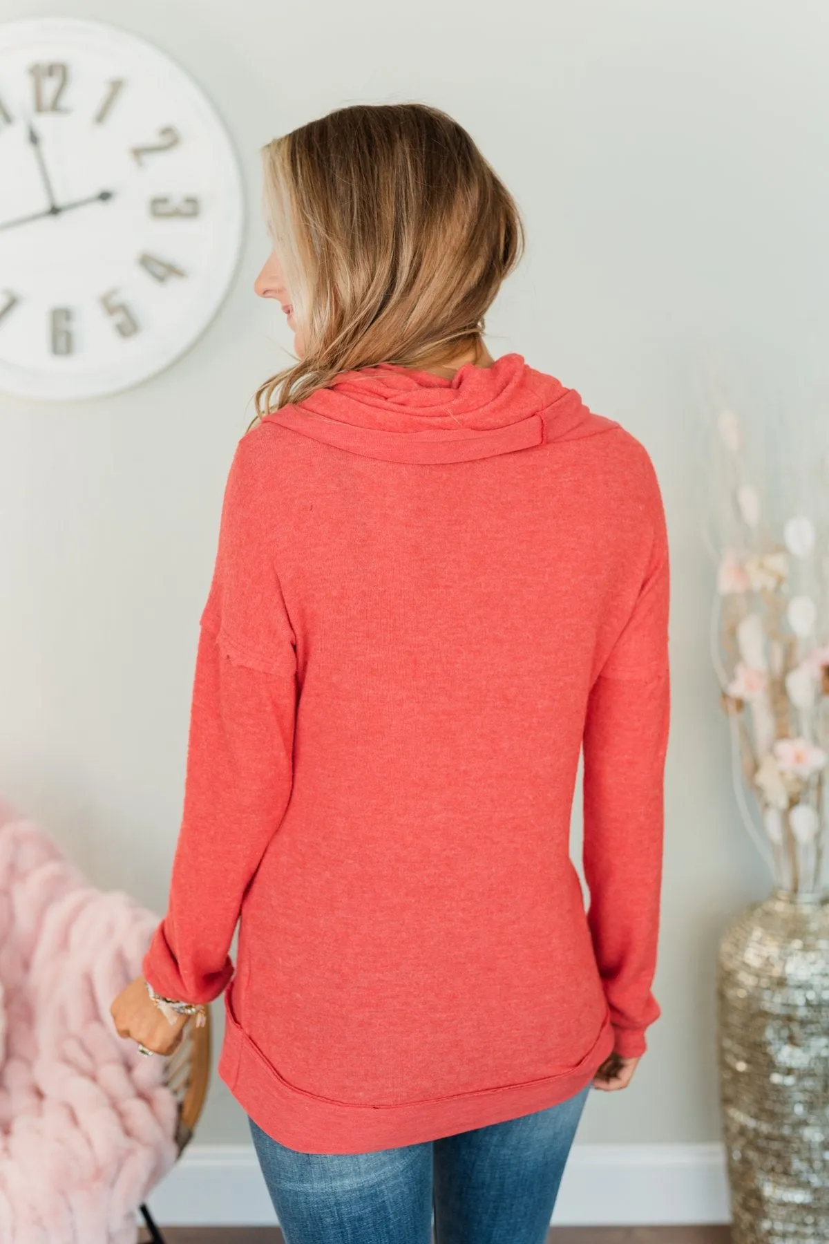 My Time To Shine Cowl Neck Top- Dark Coral