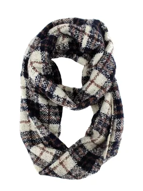 Navy Blue Plaid Soft Knit Winter Circle Infinity Scarf