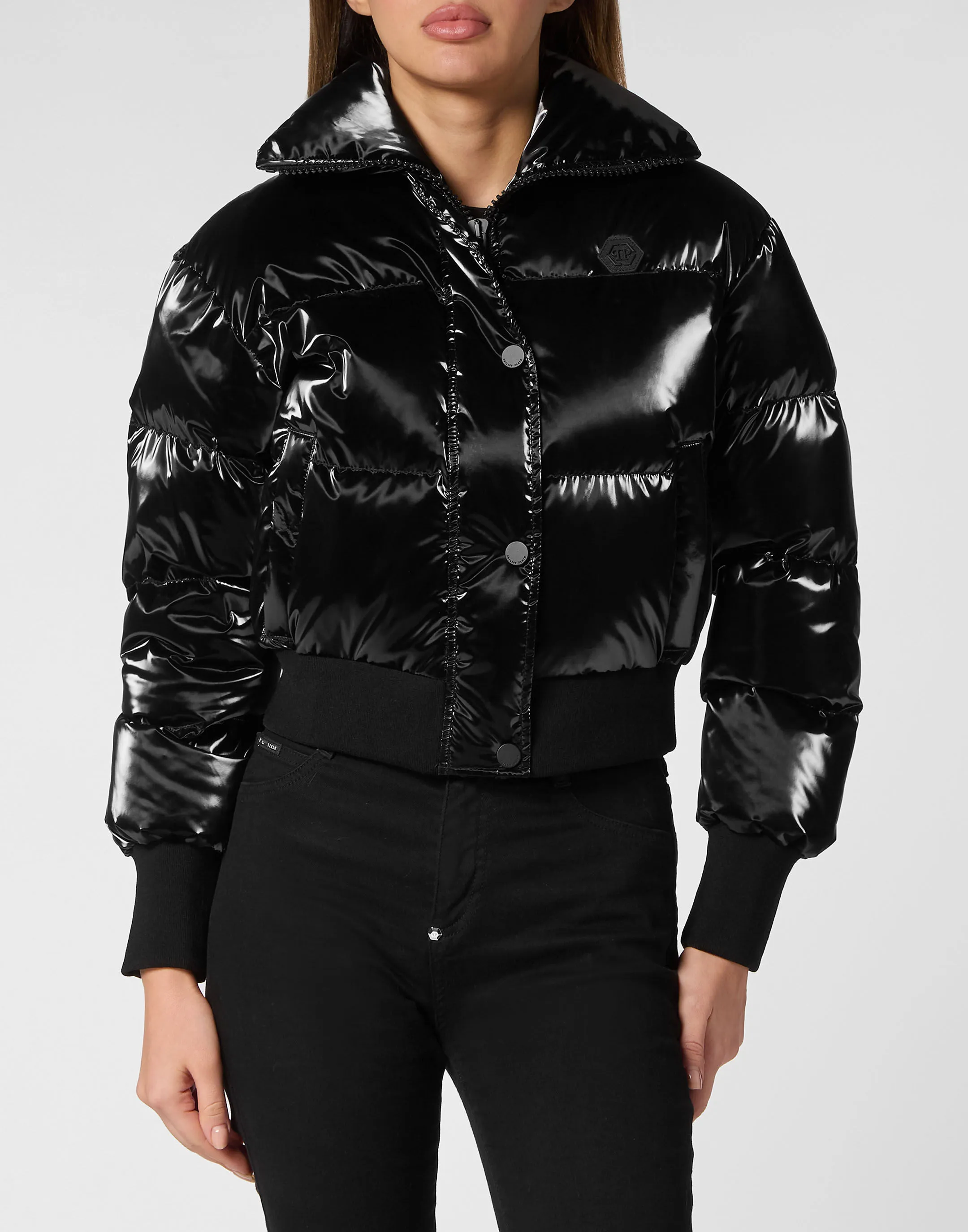 Nylon Cropped Down Jacket Smile