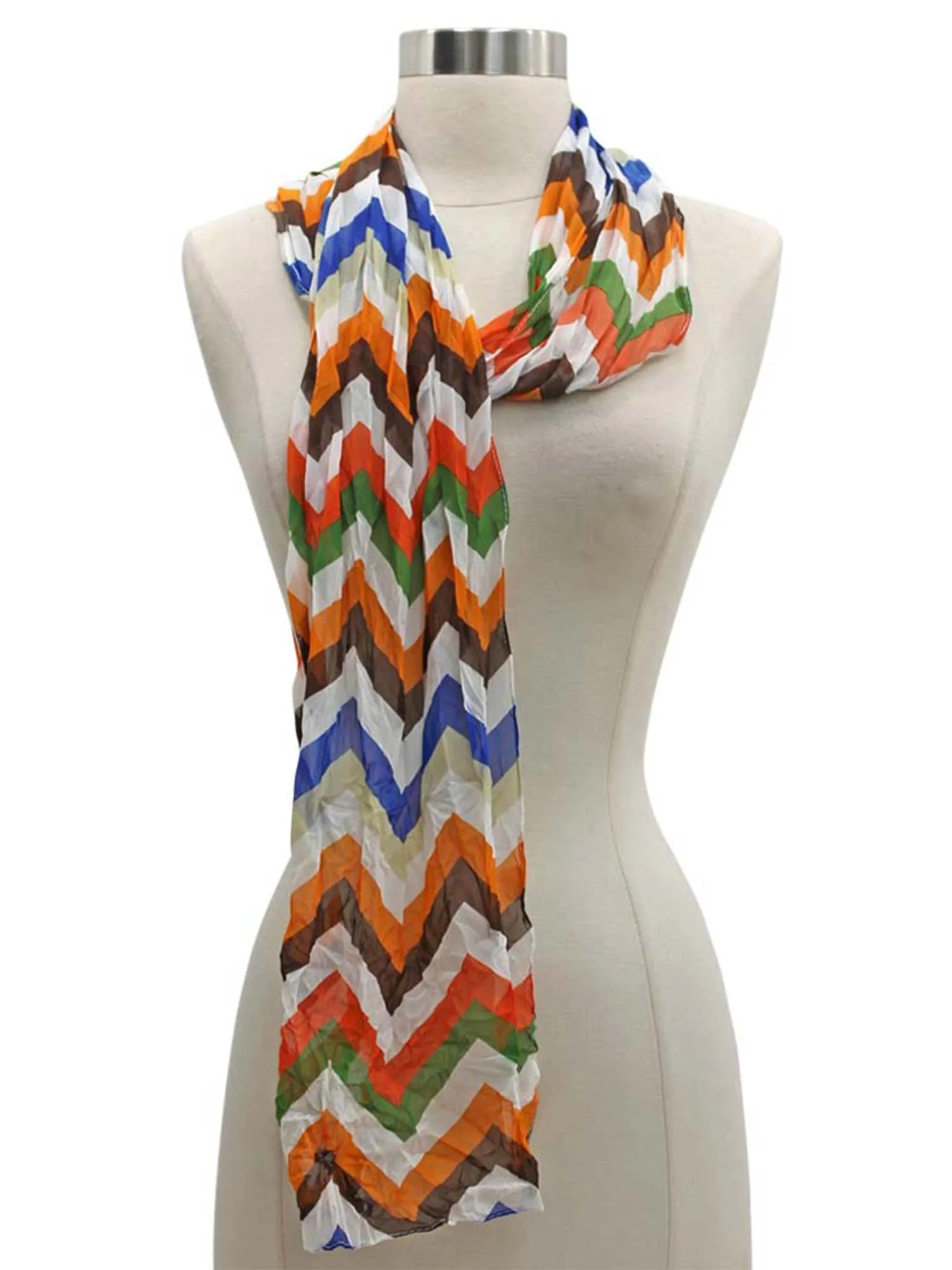 Orange White Blue Brown Zigzag Stripe Scarf