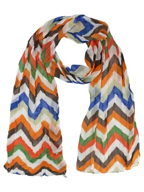 Orange White Blue Brown Zigzag Stripe Scarf