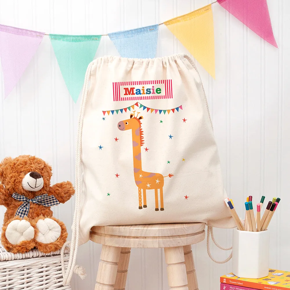 Personalised Kid's Giraffe Cotton Nursery Bag