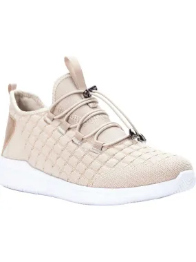 PROPET Womens Beige Knit Padded Dual Pull-Tabs Arch Support Removable Insole Travelbound Round Toe Wedge Lace-Up Sneakers Shoes 