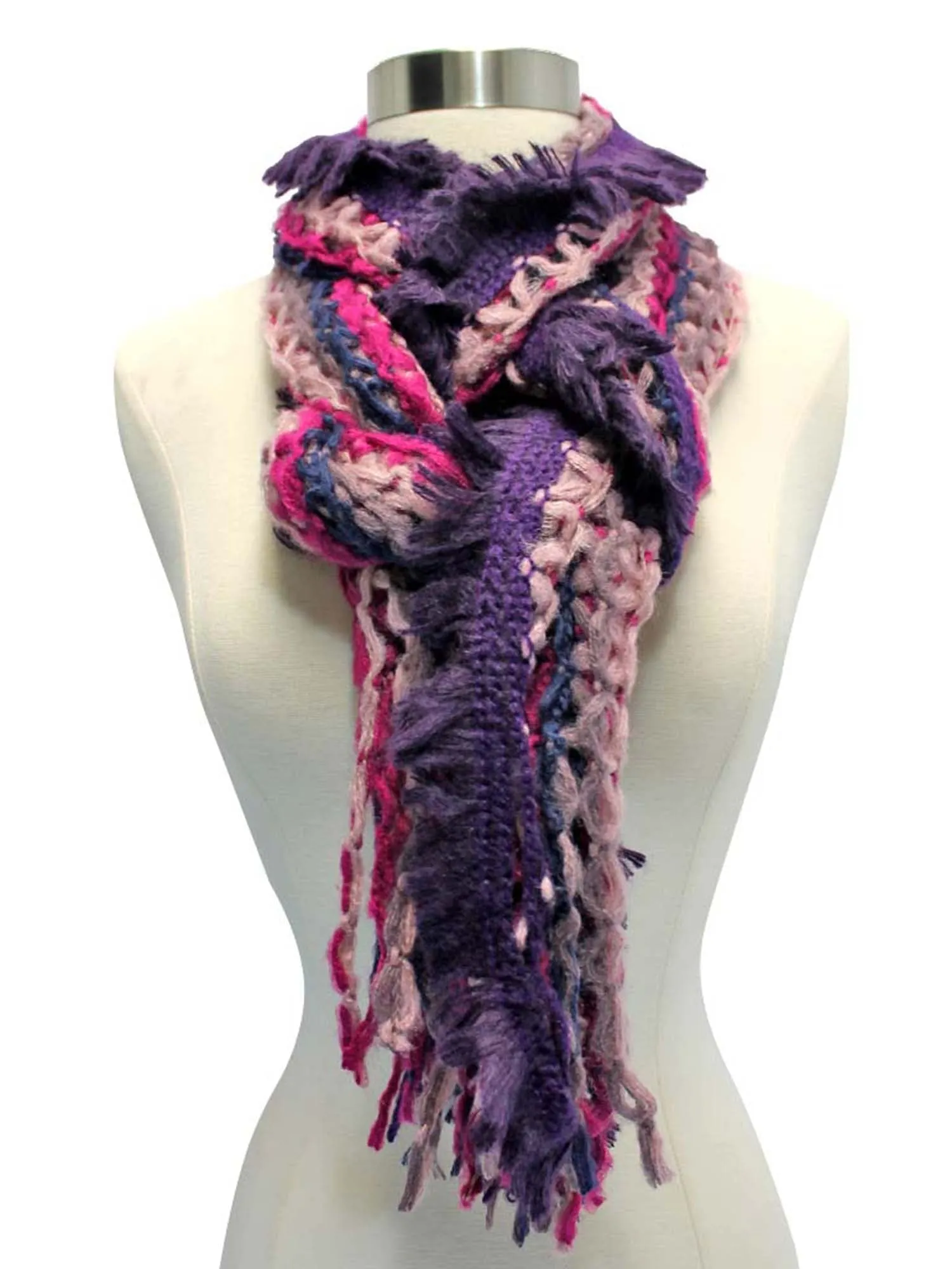 Purple Tricolor Striped Boho Style Scarf