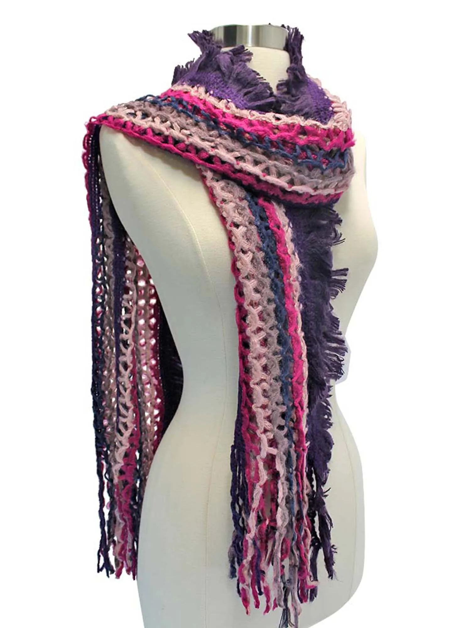 Purple Tricolor Striped Boho Style Scarf