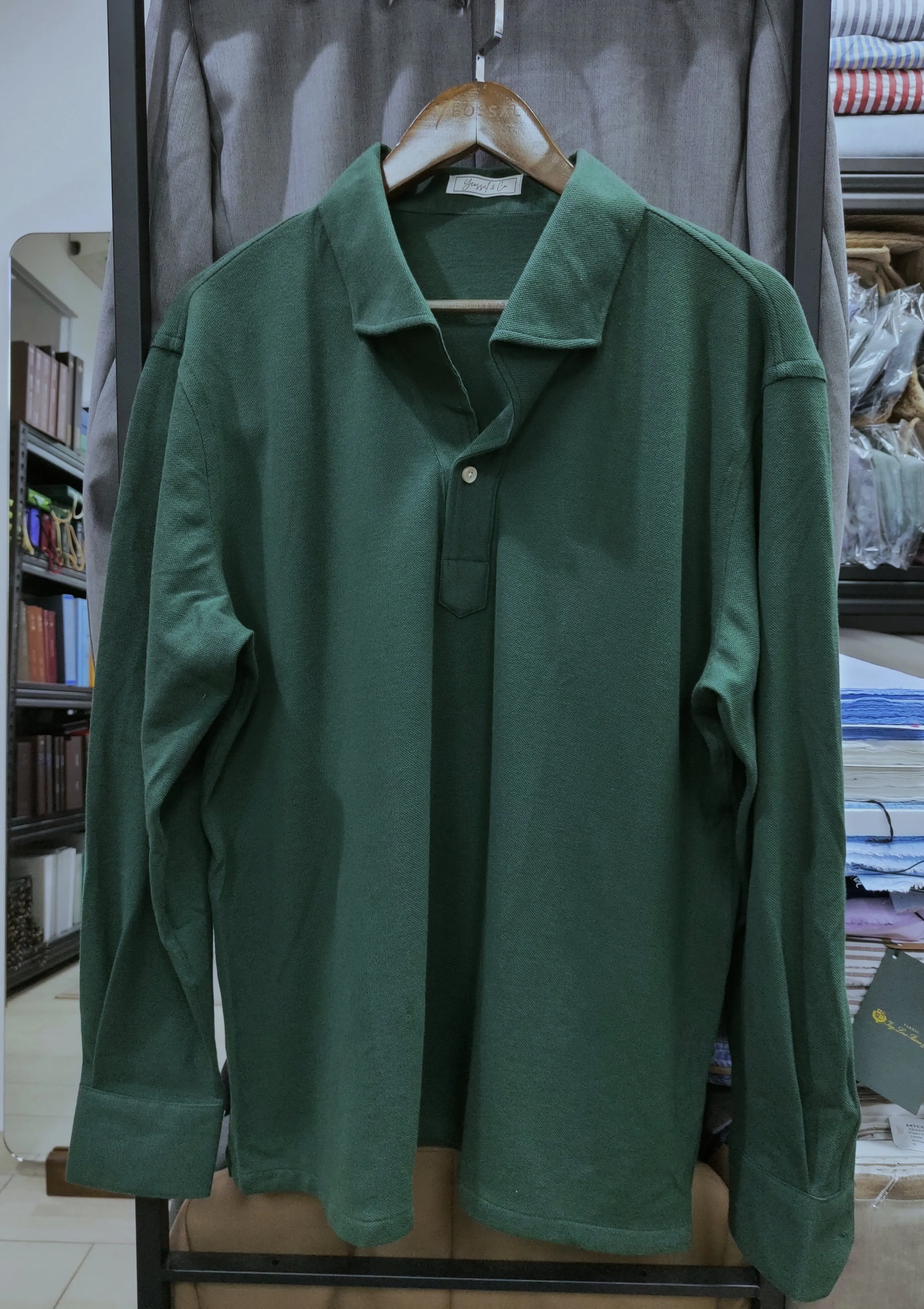 Racing Green Stretch-Cotton Long Sleeves Shirt - SS089