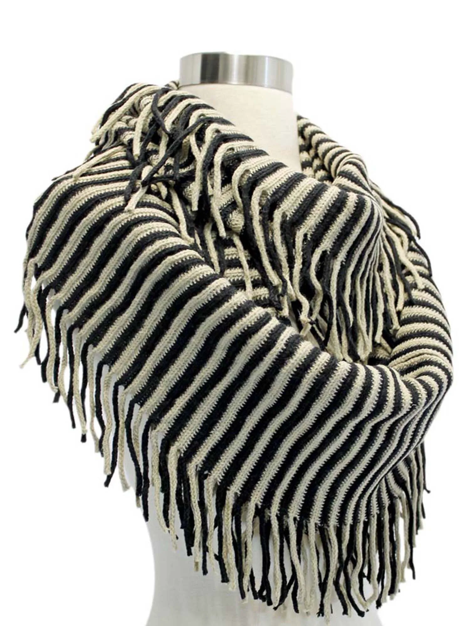 Radiant Knit Winter Infinity Scarf With Fringe