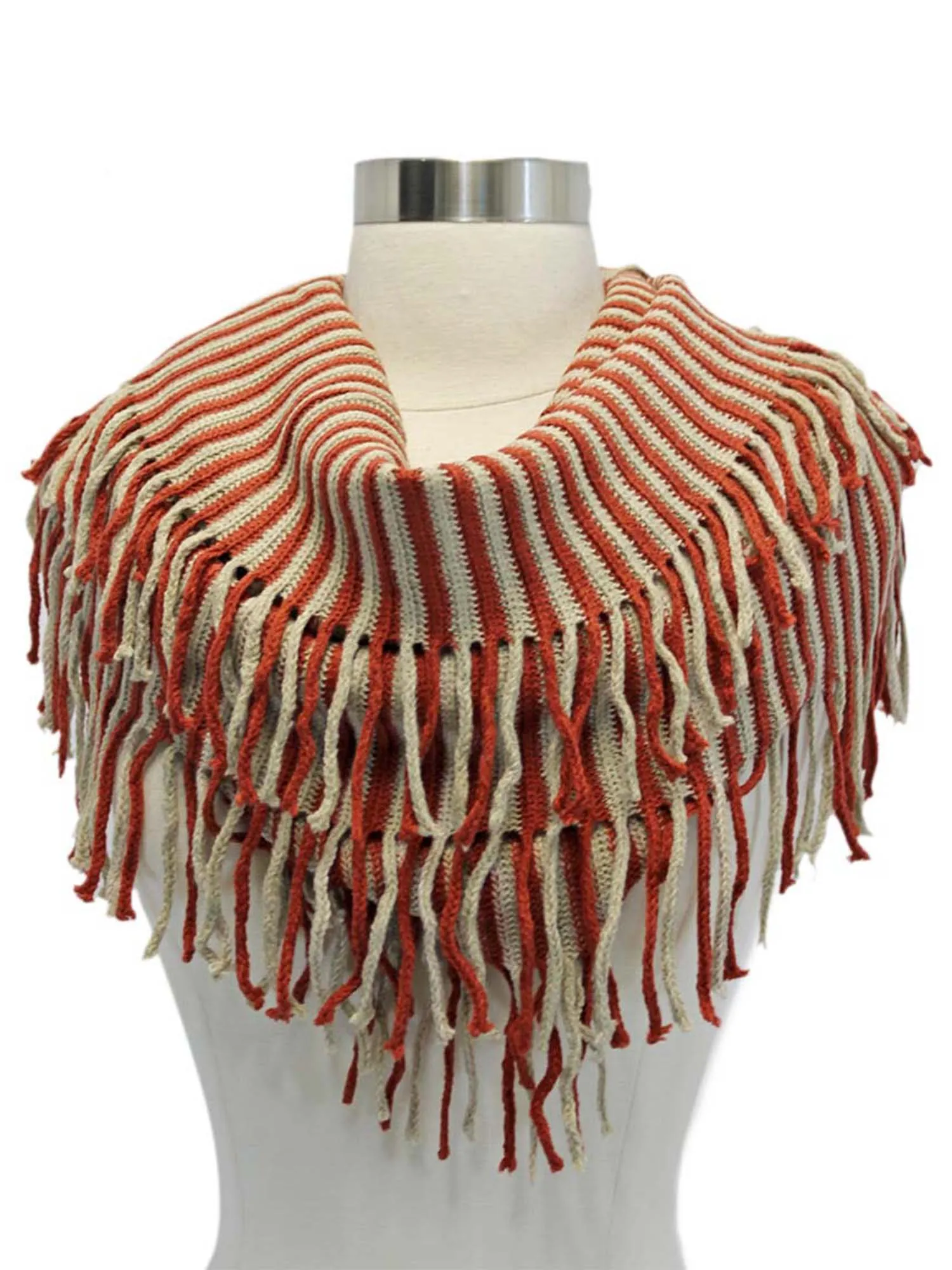 Radiant Knit Winter Infinity Scarf With Fringe