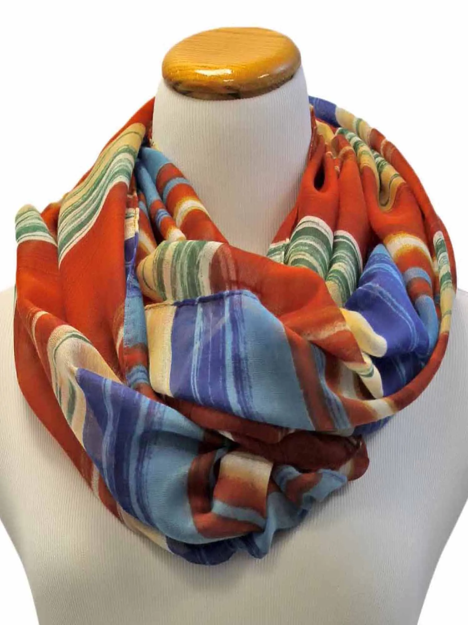 Red & Blue Multicolor Stripe Print Infinity Scarf