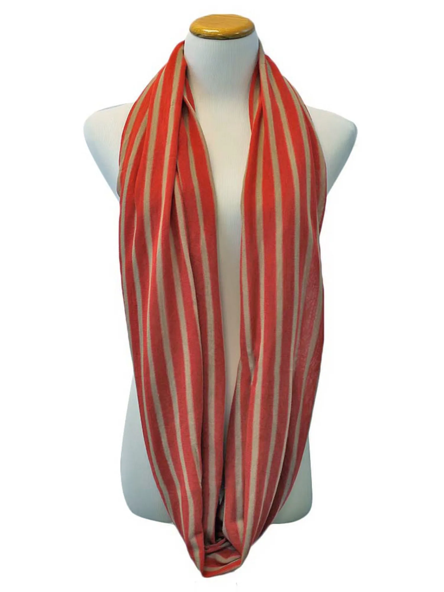 Red & Taupe Striped Circle Infinity Scarf