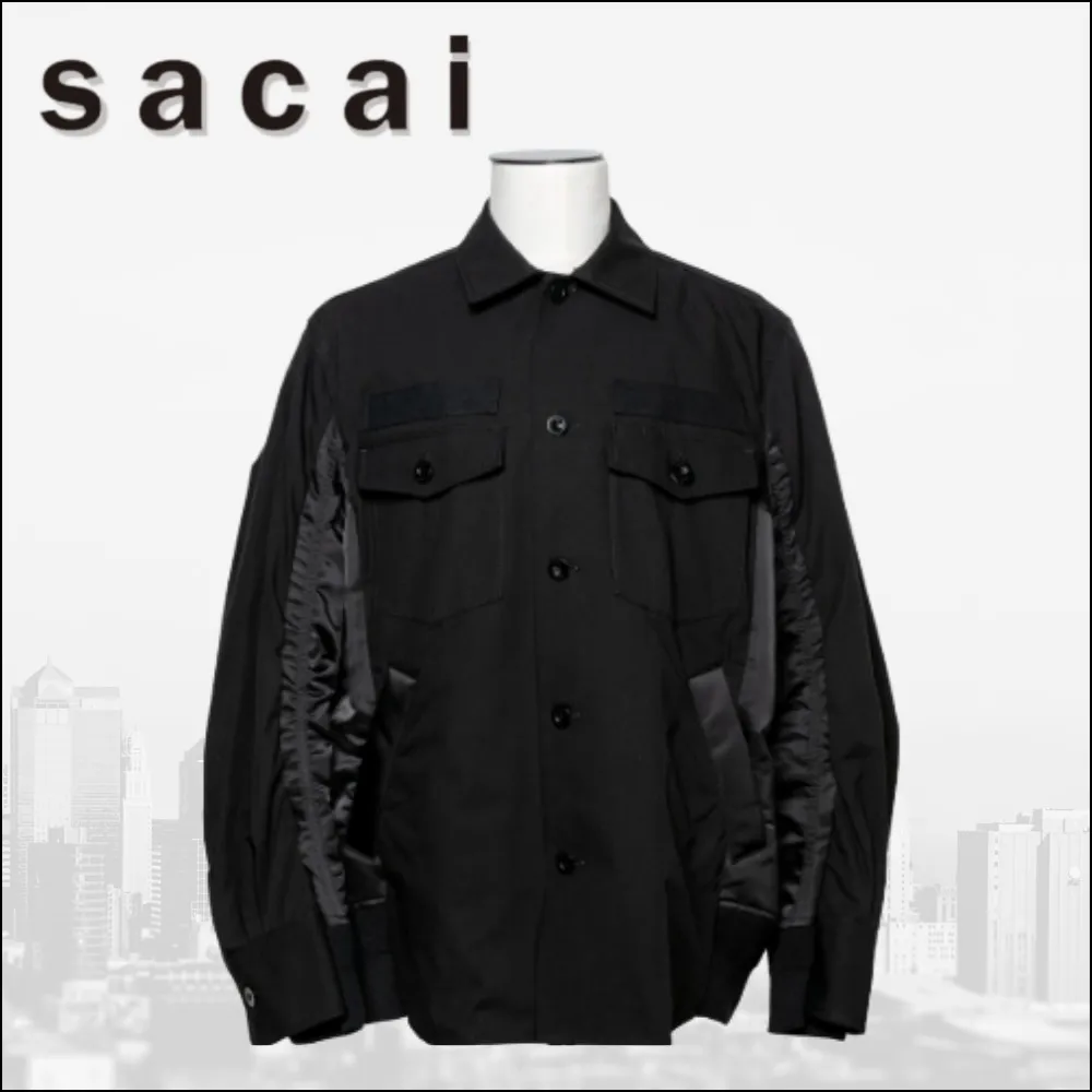 sacai  |Unisex Nylon Street Style Long Sleeves Plain Cotton