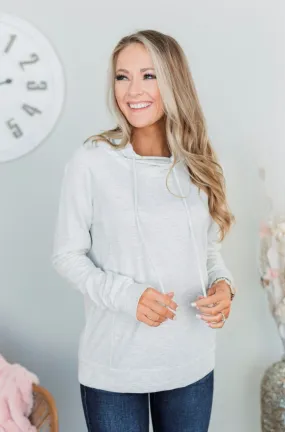 Simply Sweet Cowl Neck Top- Light Heather Grey