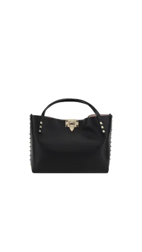 Small Rockstud Grainy Calfskin Bag With Contrasting Lining - Black