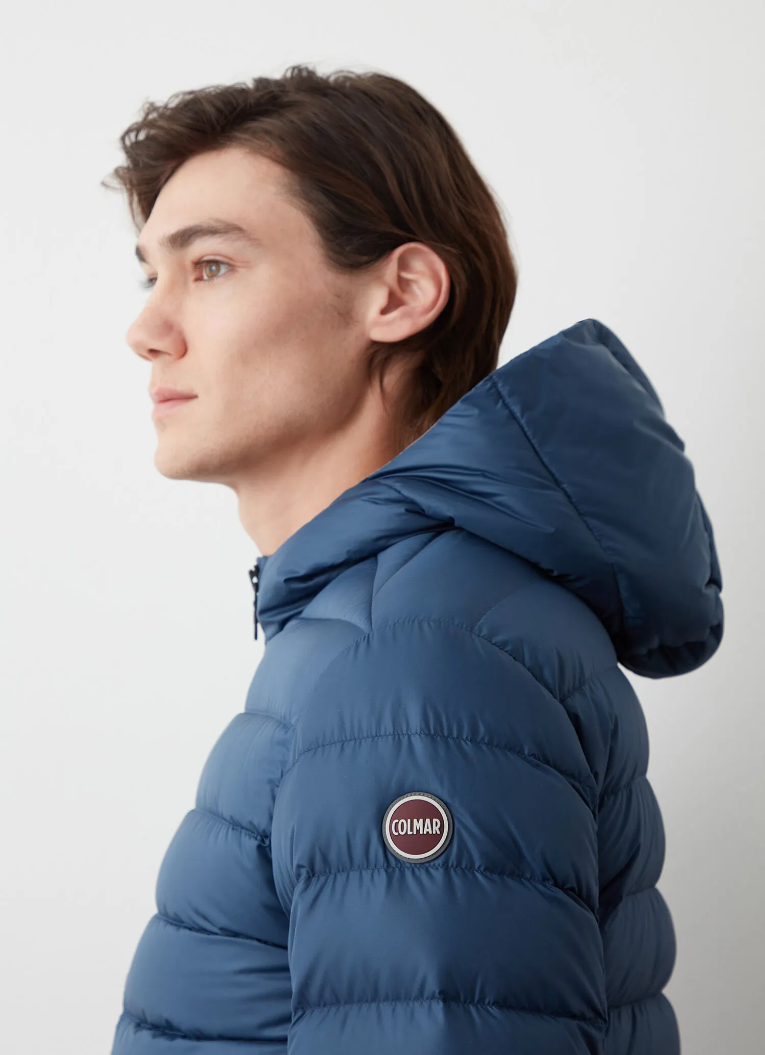 Sporty down jacket with fixed hood-