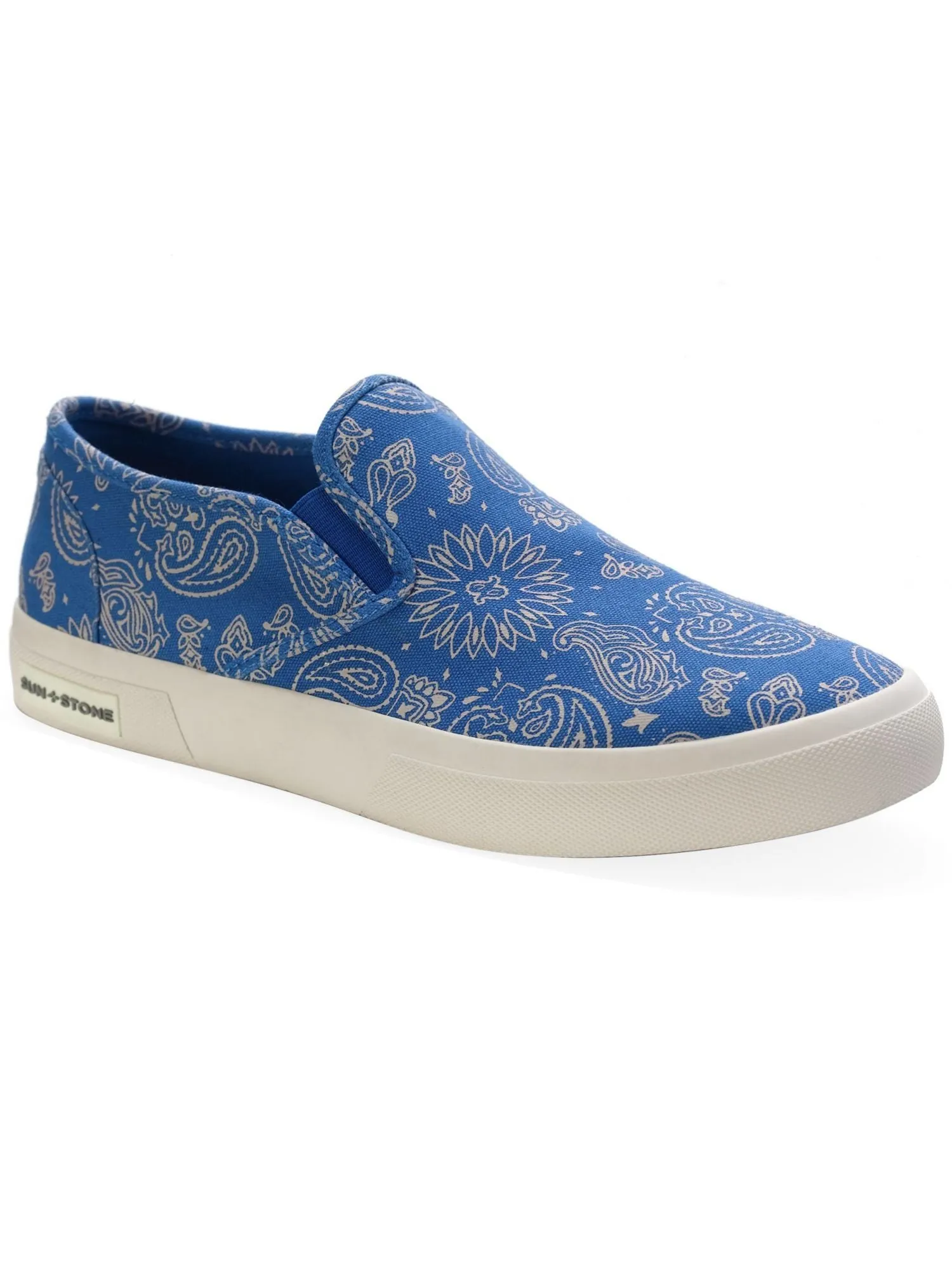 SUN STONE Mens Blue Bandana Goring Padded Reins Round Toe Platform Slip On Sneakers Shoes M