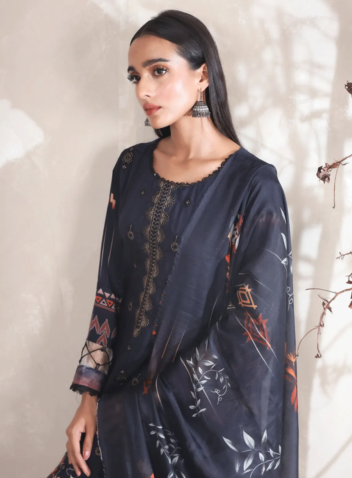 Swarovski Chandi By Alif Embroidered Viscose Unstitched 3 Piece Suit - 01