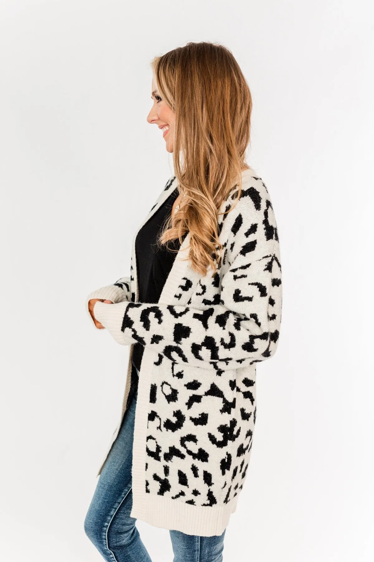 Swept Me Away Animal Print Cardigan- Ivory & Black
