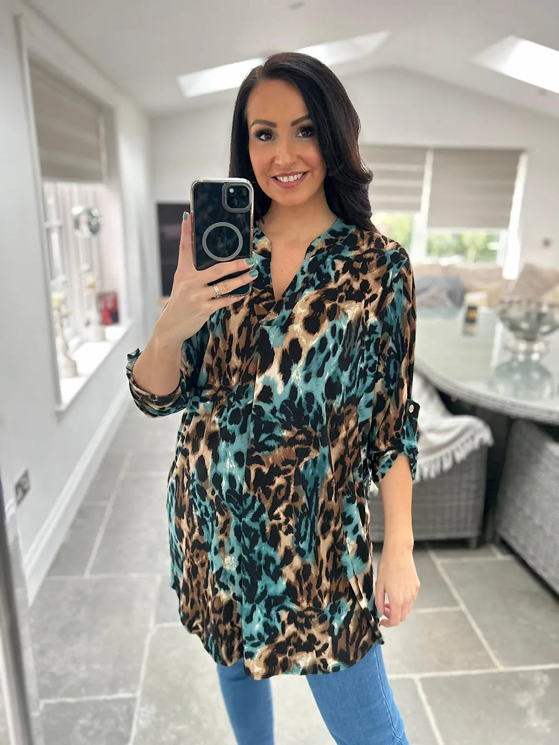 Teal Animal Pattern Tunic Gloria