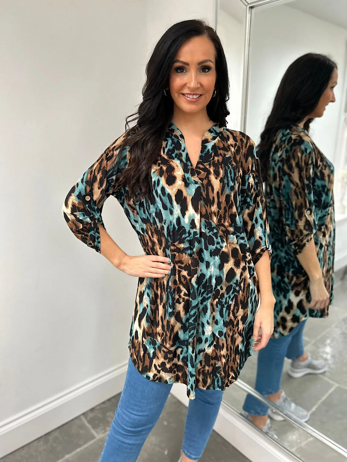 Teal Animal Pattern Tunic Gloria