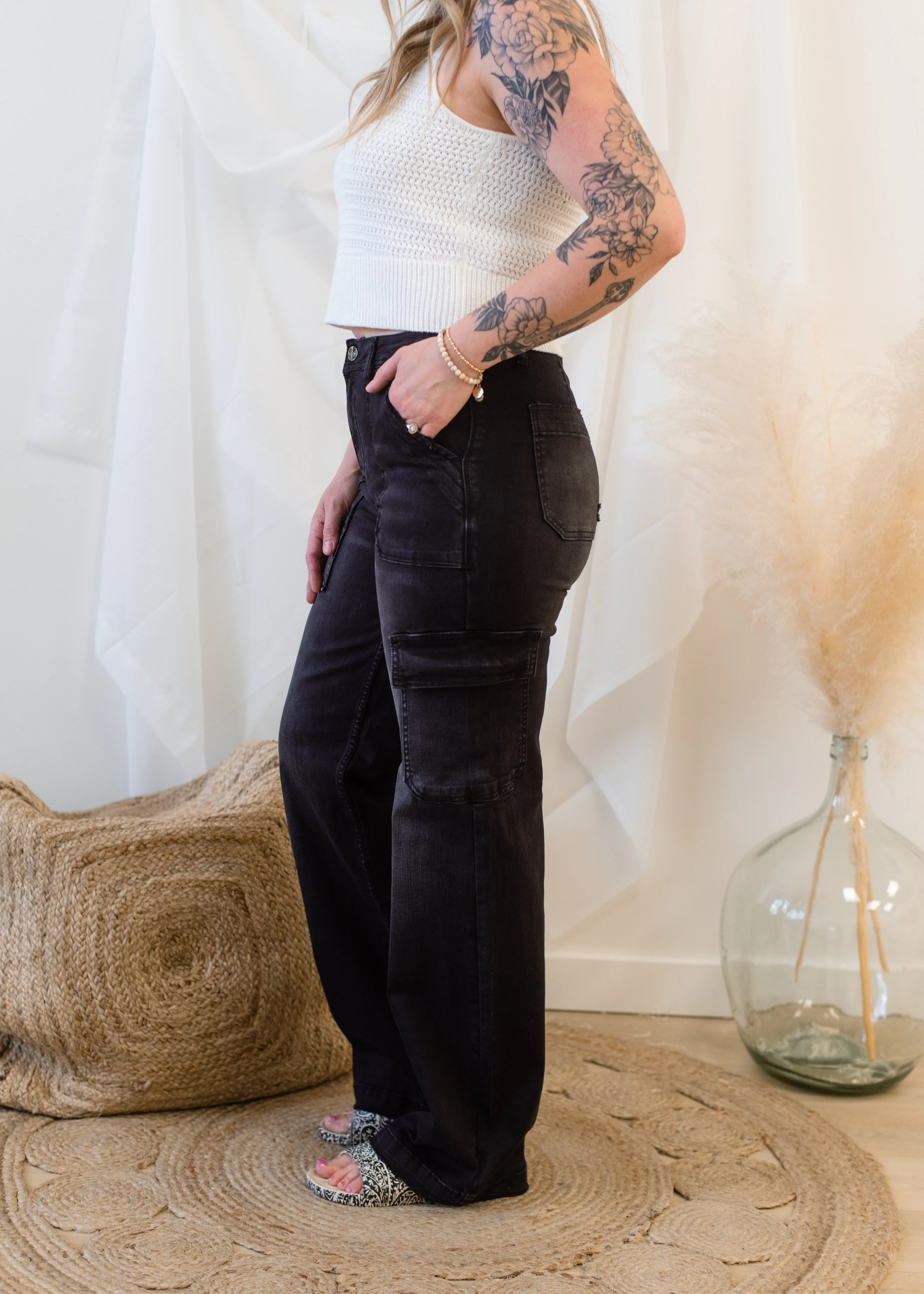 The Black High Rise Cargo Jeans