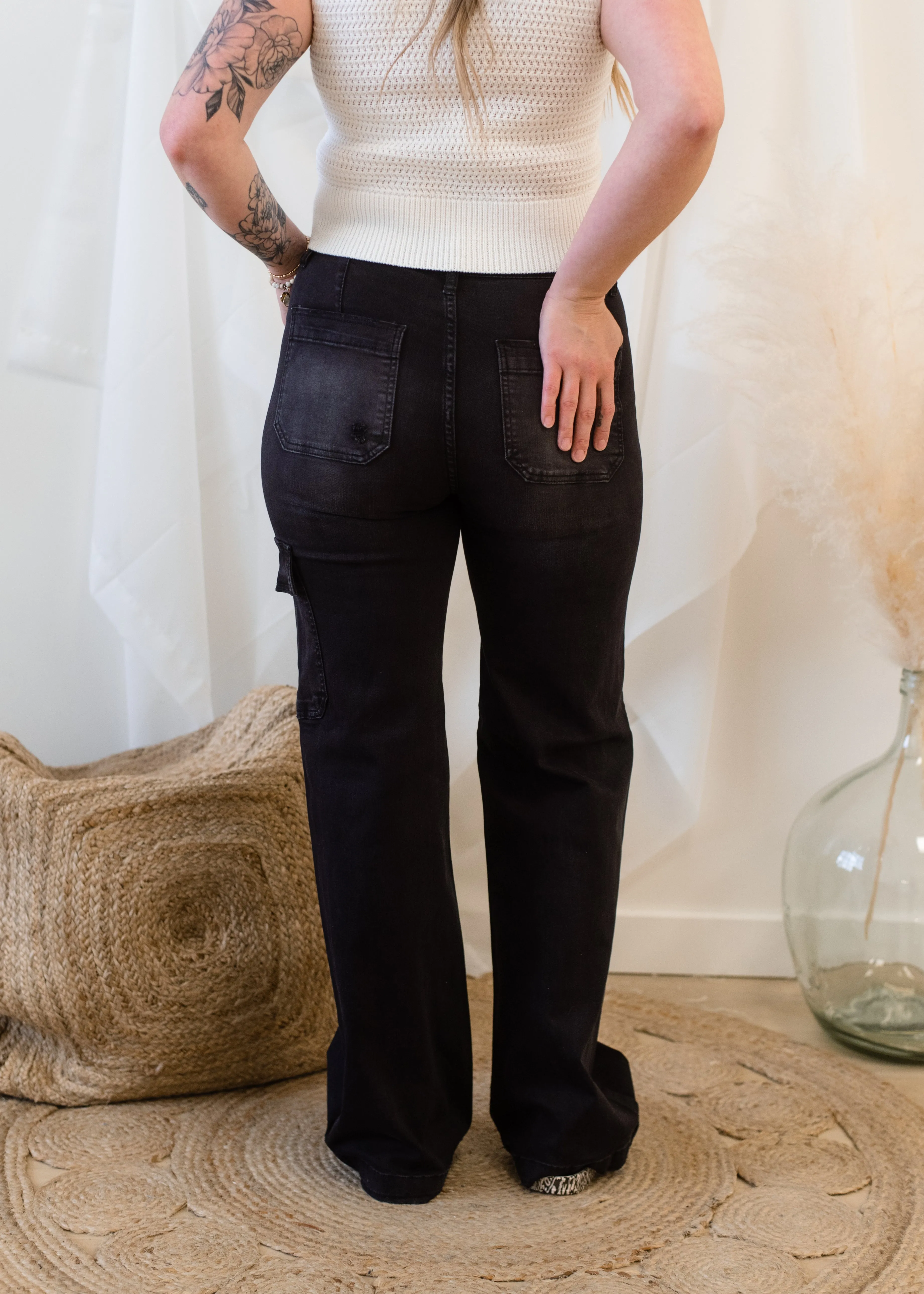 The Black High Rise Cargo Jeans