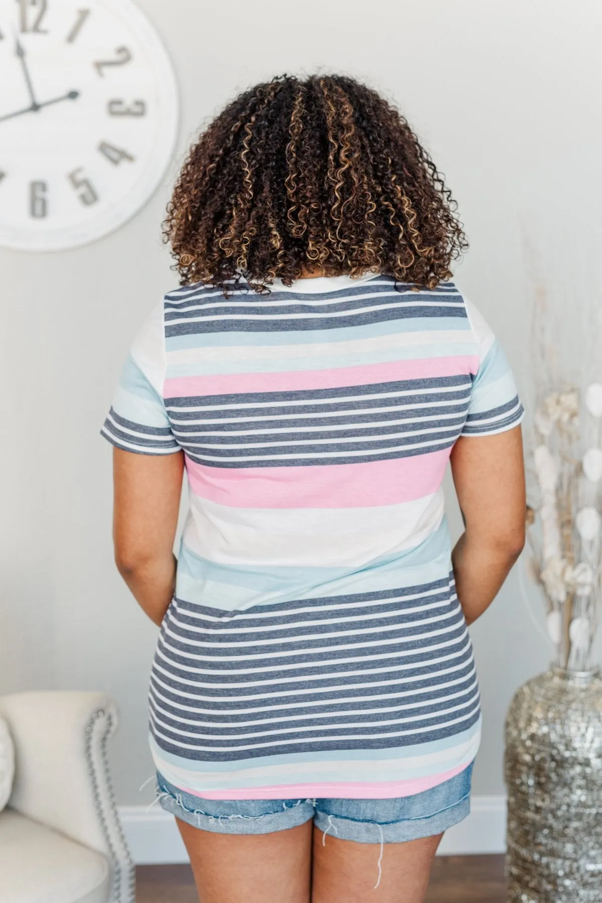 The Day We Met V-Neck Top- Striped Multi-Color