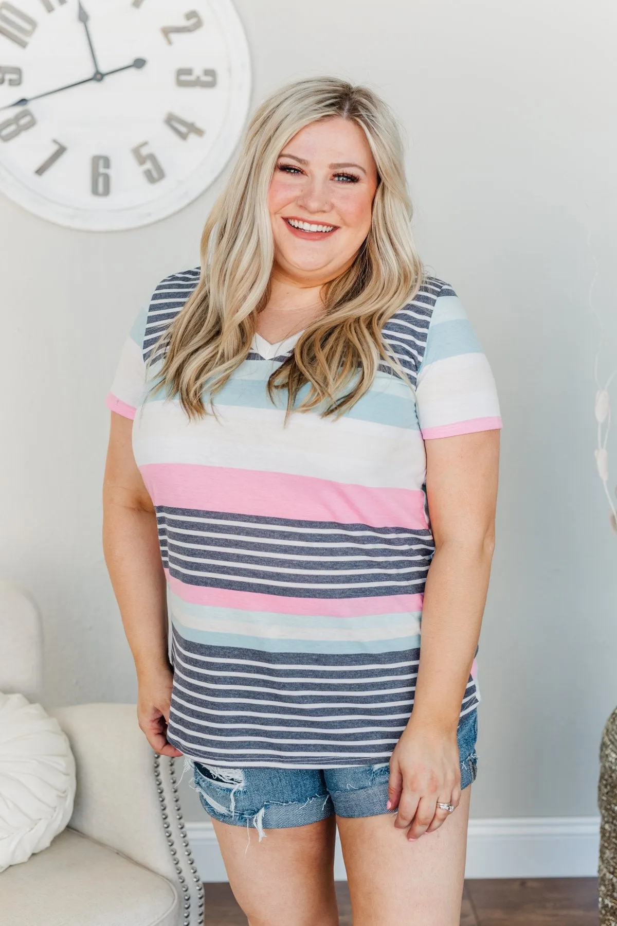 The Day We Met V-Neck Top- Striped Multi-Color