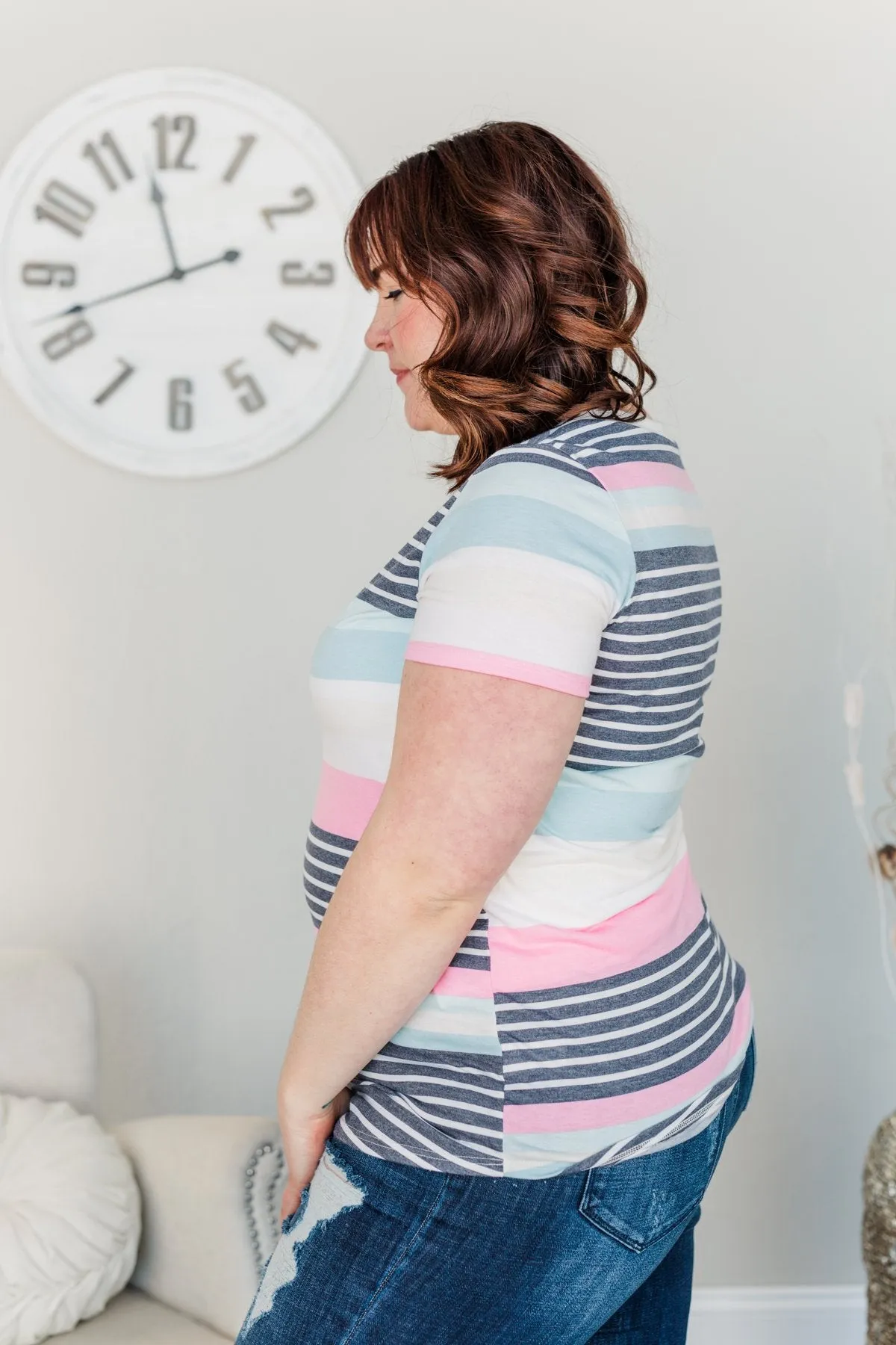 The Day We Met V-Neck Top- Striped Multi-Color