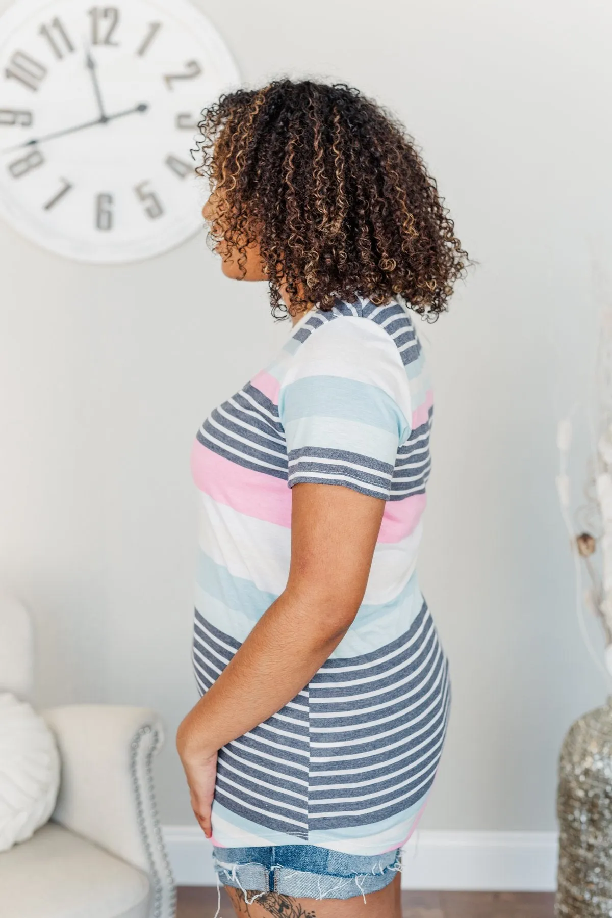 The Day We Met V-Neck Top- Striped Multi-Color