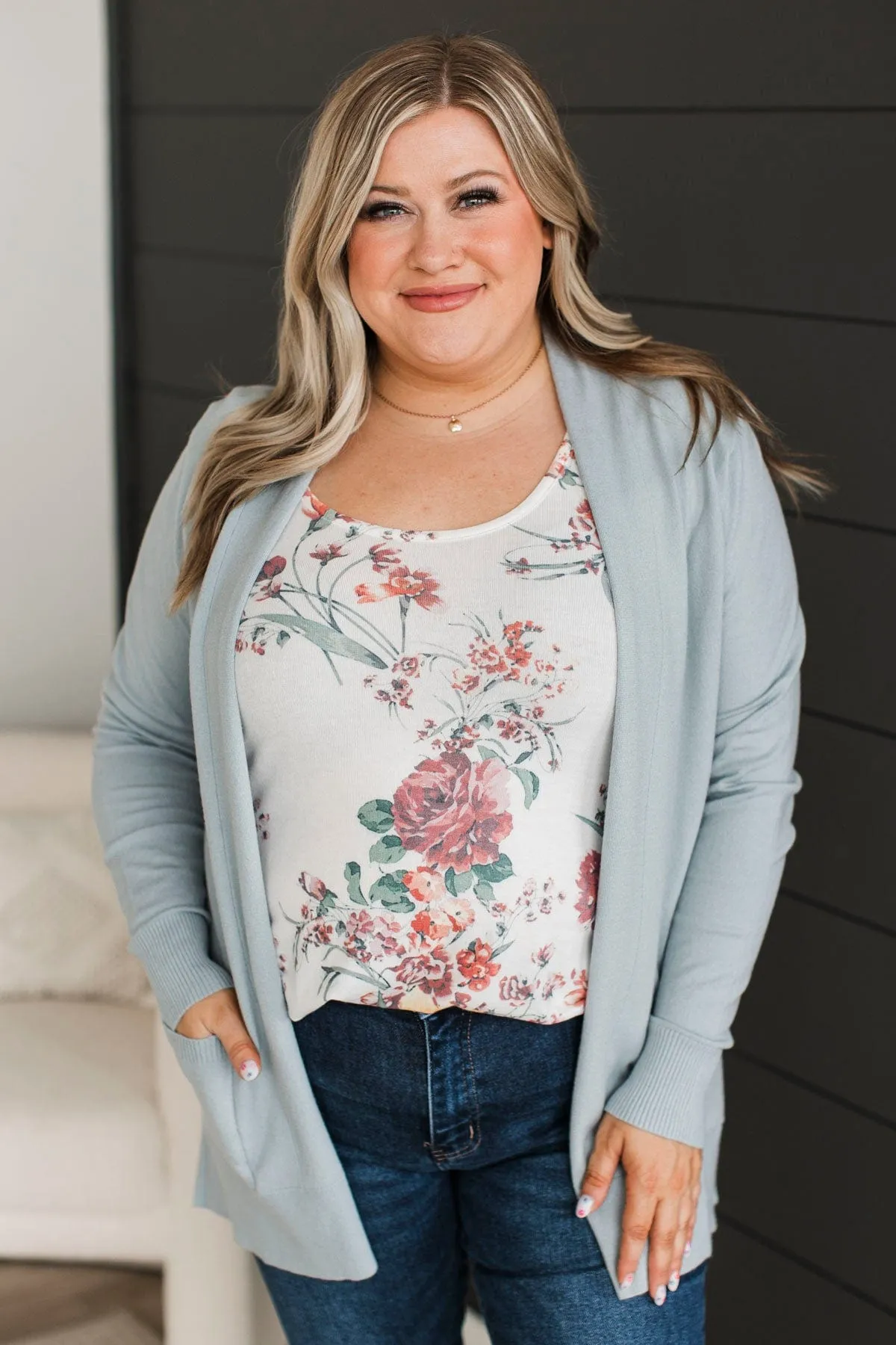 Time To Be Alive Drape Cardigan- Dusty Blue