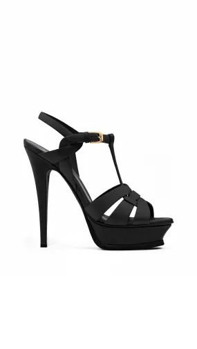 Tribute Platform Sandals in Smooth Leather - Black