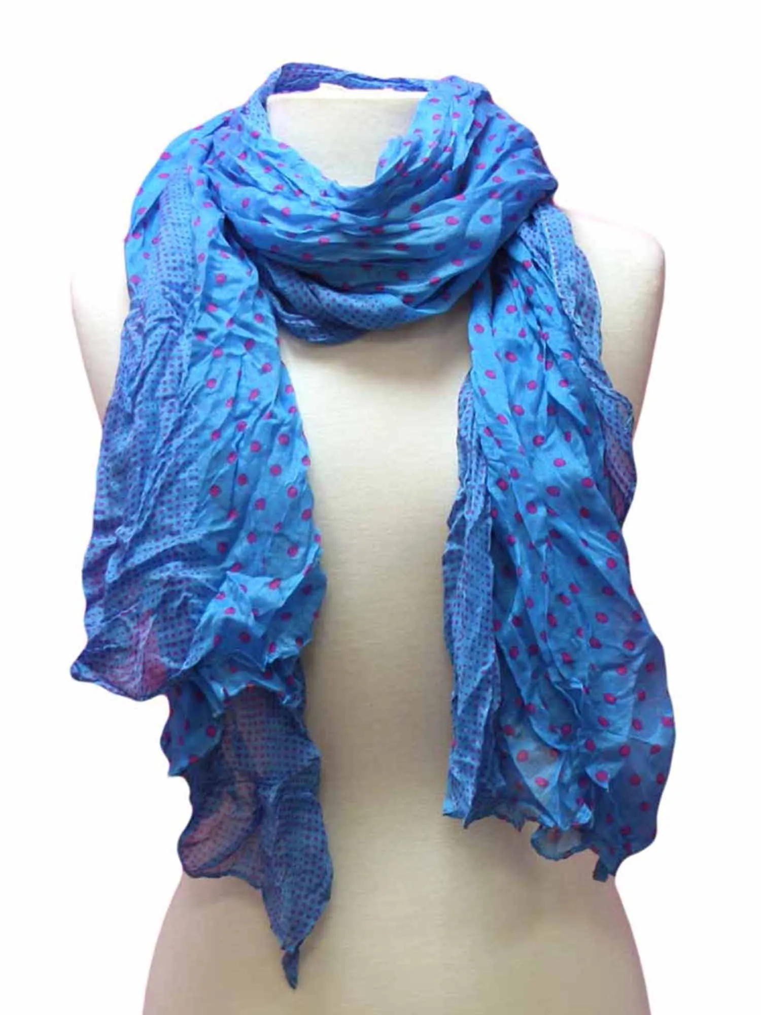 Turquoise Polka Dot Light Crinkled Scarf