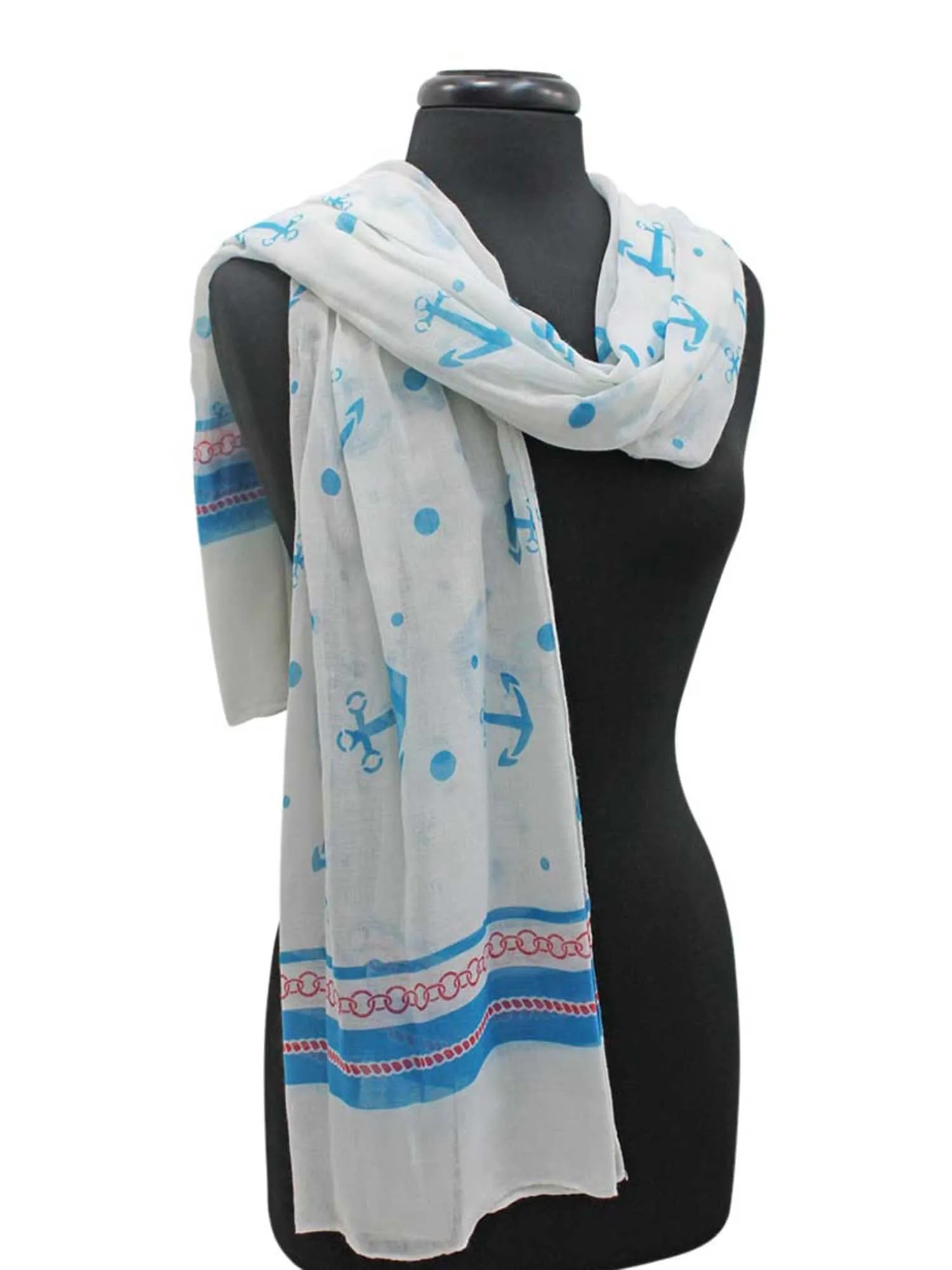 Turquoise White & Red Nautical Print Lightweight Scarf