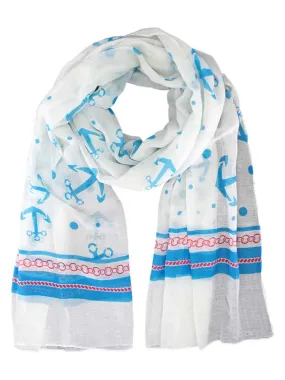 Turquoise White & Red Nautical Print Lightweight Scarf