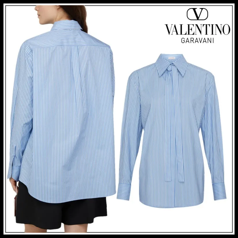 VALENTINO  |Stripes Casual Style Long Sleeves Cotton Elegant Style