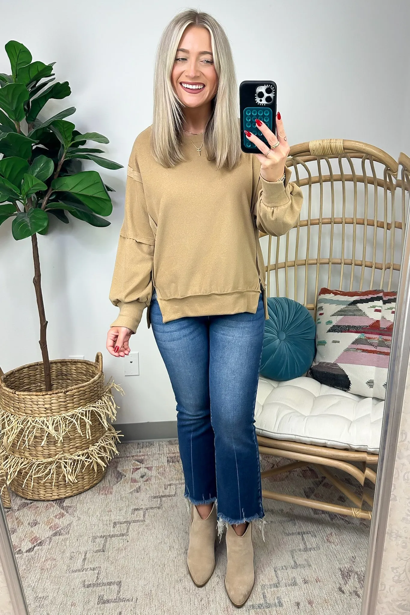 Velia Side Slit Raw Edge Relaxed Pullover