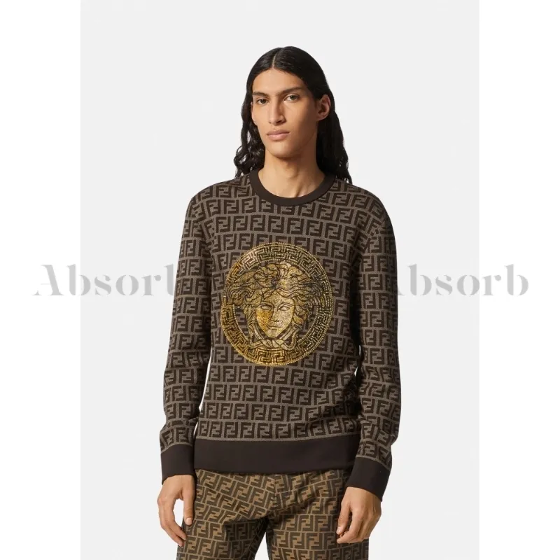 VERSACE  |Crew Neck Wool Collaboration Long Sleeves Cotton Logo Luxury