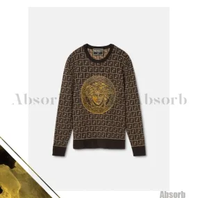 VERSACE  |Crew Neck Wool Collaboration Long Sleeves Cotton Logo Luxury