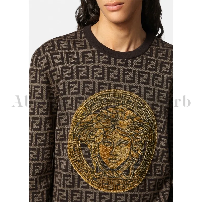 VERSACE  |Crew Neck Wool Collaboration Long Sleeves Cotton Logo Luxury