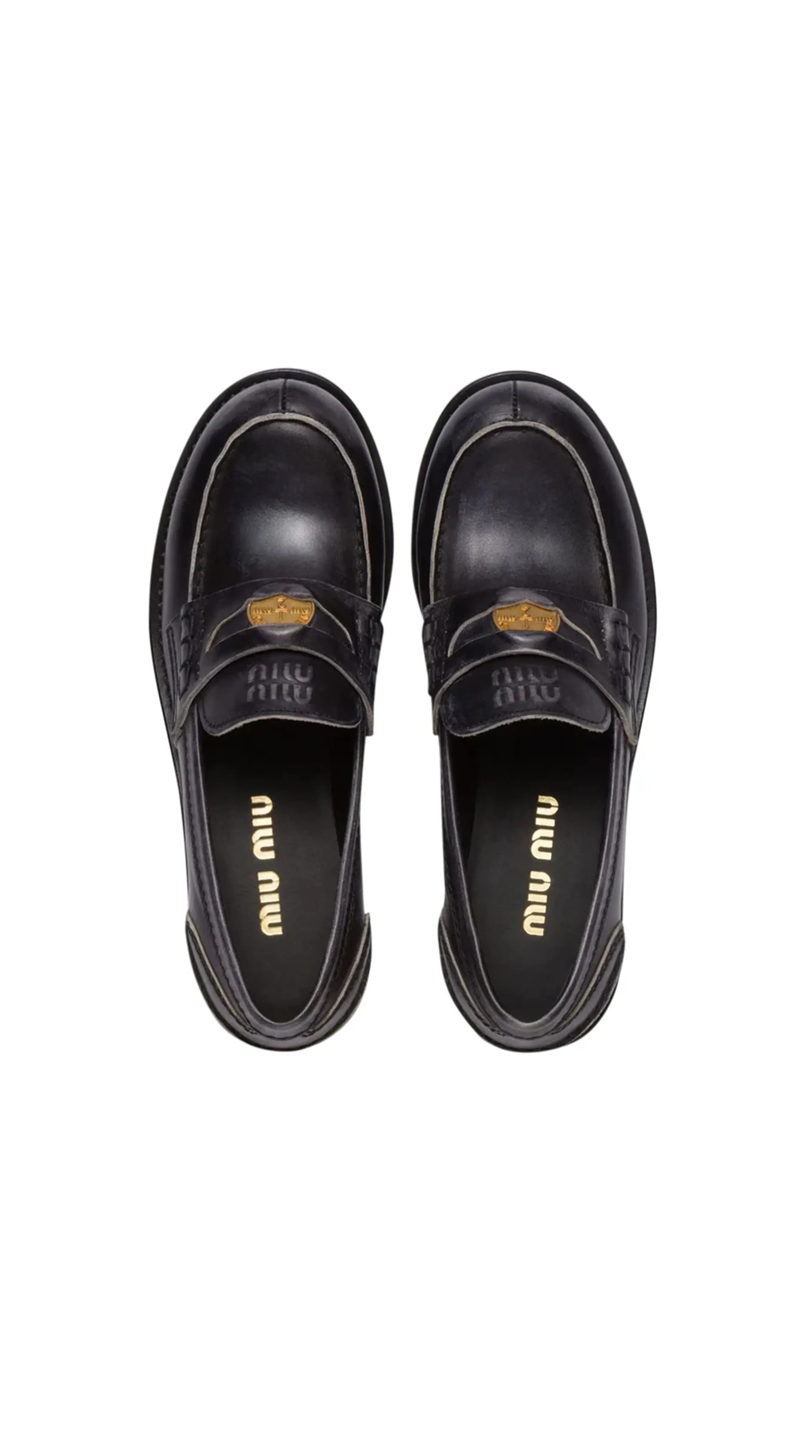 Vintage-effect Leather Penny Loafers - Black