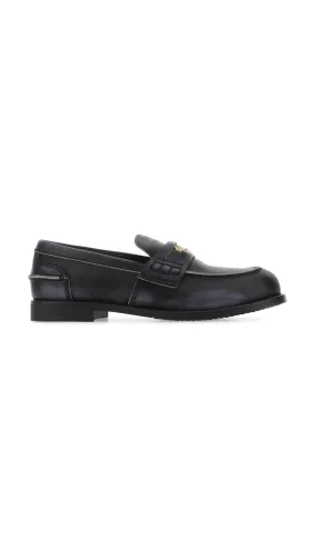 Vintage-effect Leather Penny Loafers - Black